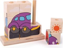 Bigjigs Toys Drevené nasadzovacie kocky CARS