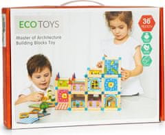 EcoToys Drevené stavebné kocky 6v1 House hnedé