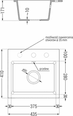 Mexen Granitový drez MILO 435x410 mm čierny