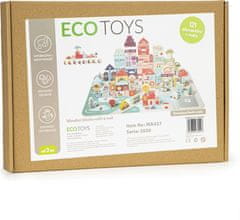 EcoToys Drevené kocky MESTOČKO 121 ks + podložka