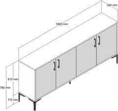 Hanah Home Komoda Kiev 180 cm antracit/hnedá