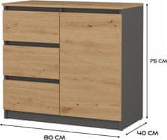 Topeshop Komoda SZUFA 80 cm antracit/dub artisan