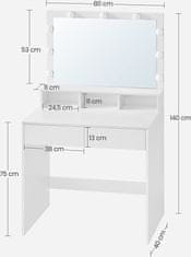 Songmics Kozmetický toaletný stolík Velisa 140 cm biely