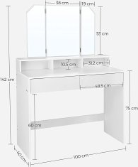 Songmics Kozmetický toaletný stolík Velisa 142 cm biely