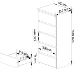 Akord Komoda CL5 40 cm bílá/grafitově šedá