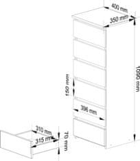 Akord Komoda CL6 40 cm bílá/dub sonoma