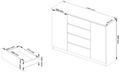 Akord Komoda Kryštof 140 cm 2 skrinky a 4 zásuvky wenge/biela