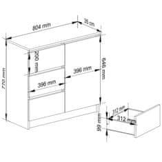 Akord Komoda JERRY K 80 cm 1 dvere 3 zásuvky dub sonoma