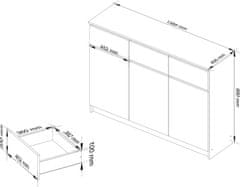 Akord Komoda Karolína 140 cm 3 skrinky a 3 zásuvky dub sonoma