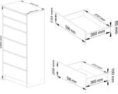 Akord Komoda Kuba 60 cm - 6 zásuviek biela/červená