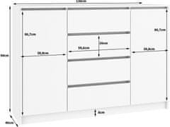 Akord Komoda Kryštof 140 cm 2 skrinky a 4 zásuvky wenge/biela