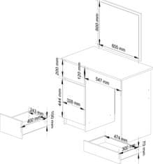 Akord Kozmetický stolík so zrkadlom P-2/SL dub artisan/biely ľavý