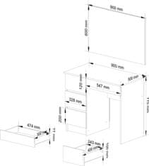 Akord Kozmetický stolík so zrkadlom T-6 90x50 cm biely ľavý