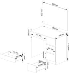 Akord Kozmetický stolík so zrkadlom T-6 I 90x50 cm biely pravý