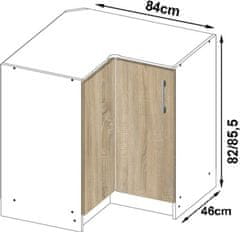 Akord Kuchynská rohová skrinka Artus S90/90N s pultom Lima biela/dub sonoma