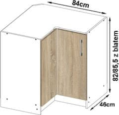 Akord Kuchynská rohová skrinka Artus S90/90N s pultom Lima biela/dub sonoma