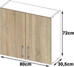 Akord Kuchynská závesná skrinka Š 80cm D2 H720 Artus biela/sonoma