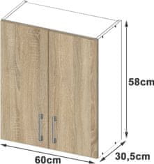 Akord Kuchynská závesná skrinka Š 60 cm D2 Artus biela/sonoma