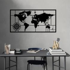 Hanah Home Nástenná kovová dekorácia Mapa sveta kompas II 121x60 cm čierna