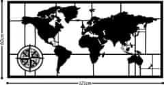 Hanah Home Nástenná kovová dekorácia Mapa sveta kompas II 121x60 cm čierna