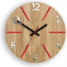 ModernClock Nástenné hodiny Aksel Wood červeno-zrkadlové