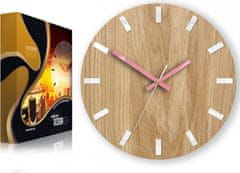 ModernClock Nástenné hodiny Simple Oak hnedo-ružové