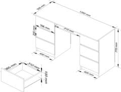 Akord Písací stôl A-11 135 cm biely