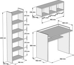 Kalune Design Písací stôl s knižnicou a policou HERA II biely