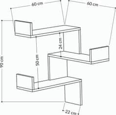 Kalune Design Rohová nástenná polica LUKSA dub
