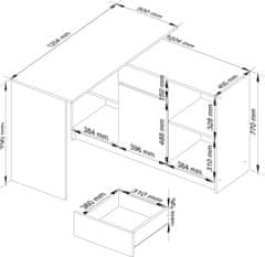 Akord Rohový psací stůl B-17 s komodou bílý/grafitově šedý lesk
