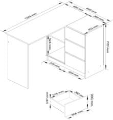 Akord Rohový písací stôl B16 124 cm biely/dub sonoma pravý