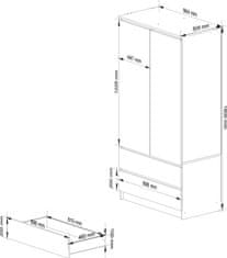 Akord Šatníková skriňa SAP 90 cm so zásuvkami biela/grafit