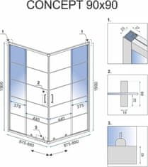 REA Sprchovací kút CONCEPT 90x90 cm čierny