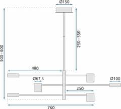 Tutumi Stropné svietidlo Diagonal Six čierne