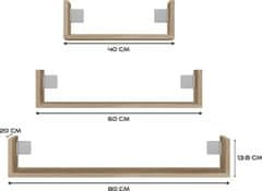 Topeshop Súprava dubových nástenných políc MOBI hnedá