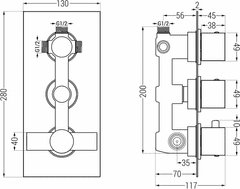 Mexen Termostatická podomietková batéria CUBE vaňovo-sprchová čierna