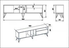 Hanah Home TV stolík Mistico II 180 cm orech/čierna