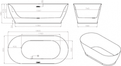 Mexen Voľne stojaca vaňa ROXY 180x85 cm biela