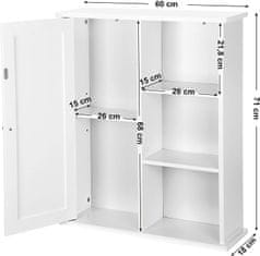 Songmics Závesná kúpeľňová skrinka Abbie 60 x 71 x 18 cm biela
