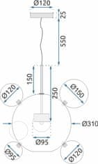 Tutumi Závesné sklenené stropné svietidlo Kule APP650-CP zlaté