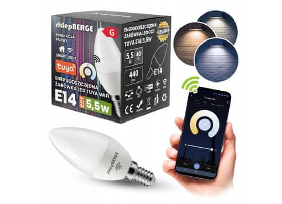 Berge SMART E14 LED žiarovka 5,5W WW-NW-CW Wi-Fi TUYA CCT