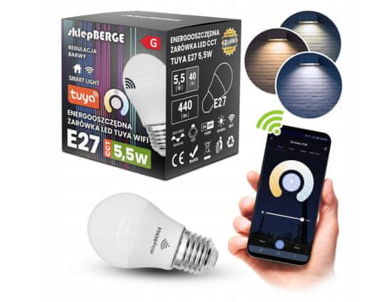 Berge SMART E27 LED žiarovka 5,5W WW-NW-CW Wi-Fi TUYA CCT