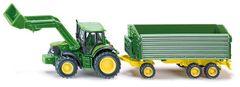 SIKU Farmer - John Deere s čelným nakladačom a prívesom, mierka 1:87