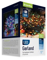 ColorWay LED reťaz/ vnútorná / 100 LED / dĺžka 10m / viac farebný / 8 funkcií / napájanie USB