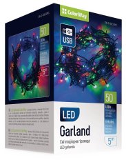 ColorWay LED reťaz/ vnútorná / 50 LED / dĺžka 5m / viac farebný / 8 funkcií / napájanie USB