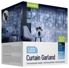 ColorWay LED girlanda/ vnútorná / 300 LED / dĺžka 3 x 3m / studená biela/ AC 220V