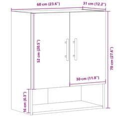 Vidaxl Nástenná skrinka Artisan dub 60x31x70 cm Engineered Wood