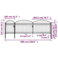 Vidaxl Záhradná plotová brána s oblúkom, oceľ 1,75x5 m, čierna