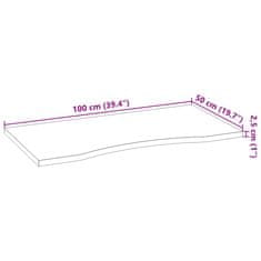 Petromila vidaXL Doska stolíka neošetrená 100x50x2,5 cm dubový masív obdĺžnikový