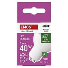 EMOS LED žárovka ZQ8338 Classic MR16 A CLASS/ GU10 / 3 W (40 W) / 535 lm / neutrální bílá